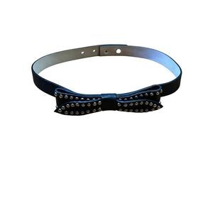 B-LOW THE BELT Black Leather Studded Bow Waistband Belt Size XS‎